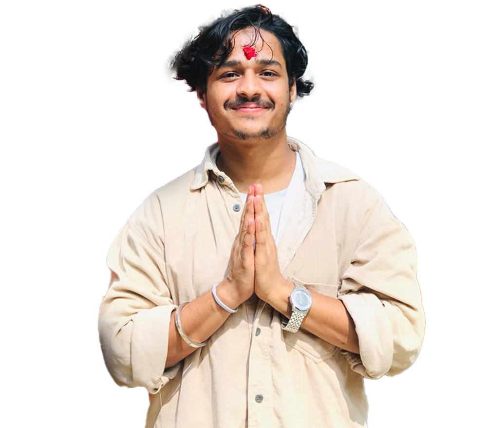 A man in a alice blue shirt with a thinking expression